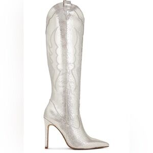 Silver Heeled Boots with High Heel and Pointed Toe